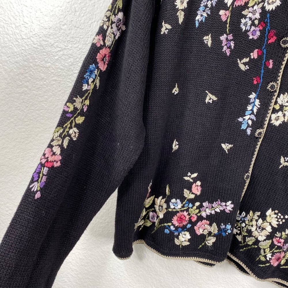 Tiara Vintage Y2K Floral Button Up Cardigan Sweater Embroidered Women Size M - Picture 10 of 13